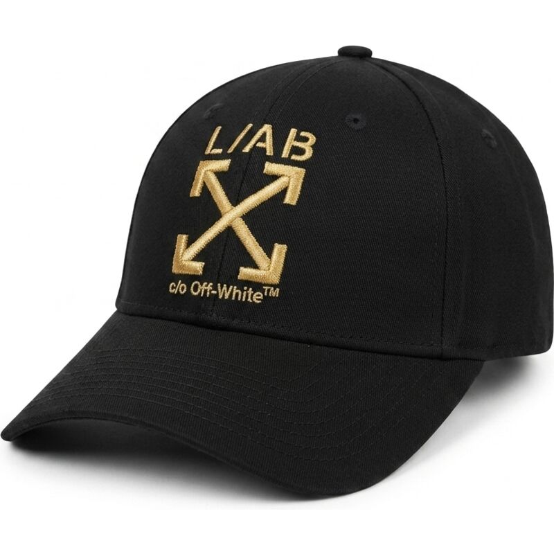 l-ab-c-o-off-white-curved-brim-golden-logo-clamp-arrows-twill-black-adjustable-cap