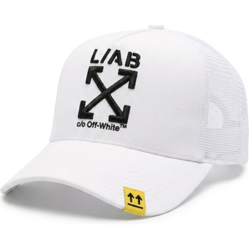 casquette-trucker-blanche-avec-logo-noir-clamp-arrows-l-ab-c-o-off-white casquette-trucker-blanche-avec-logo-noir-clamp-arrows-l-ab-c-o-off-white