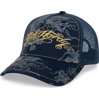 Casquette trucker bleue marine Outline Dragons Ed Hardy