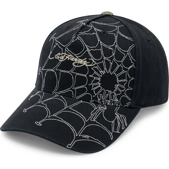 Ed Hardy Curved Brim Spiderweb Black and White Adjustable Cap