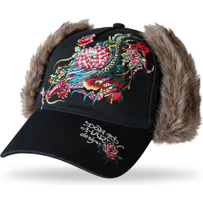 ed-hardy-curved-brim-crawling-dragon-trapper-black-fitted-cap ed-hardy-curved-brim-crawling-dragon-trapper-black-fitted-cap