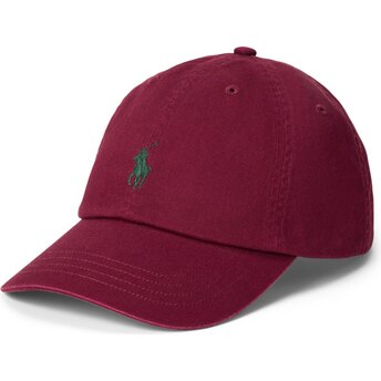 Polo Ralph Lauren Curved Brim Green Logo Cotton Chino Classic Sport Maroon and Red Adjustable Cap