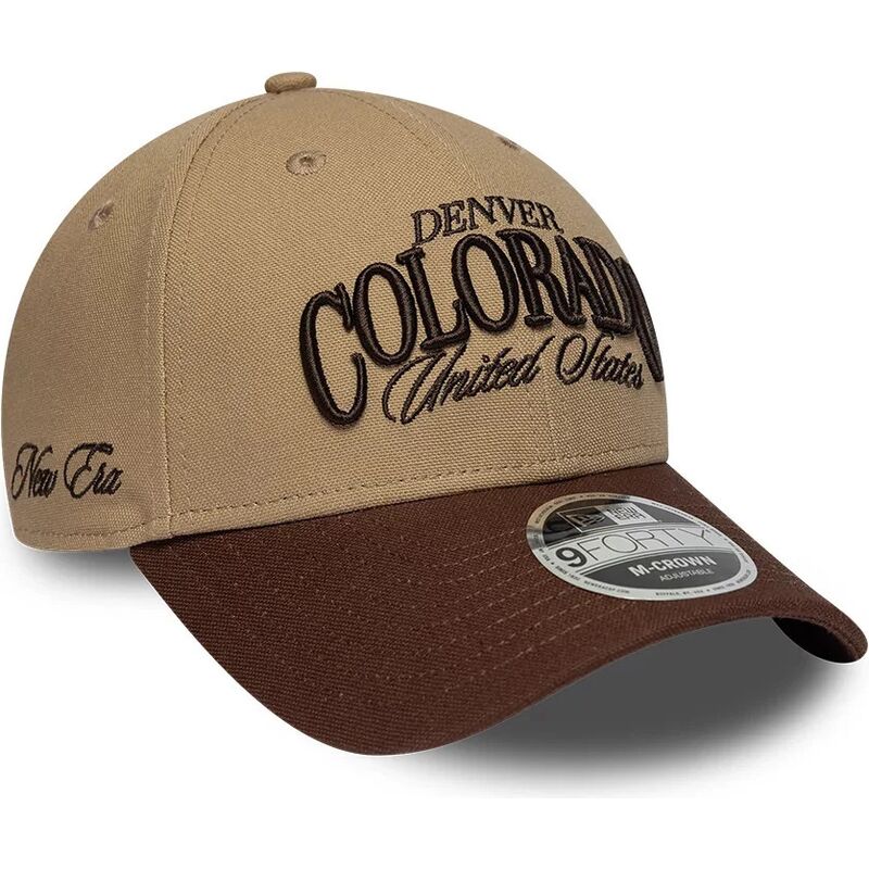 new-era-curved-brim-9forty-m-crown-wordmark-denver-colorado-brown-adjustable-cap