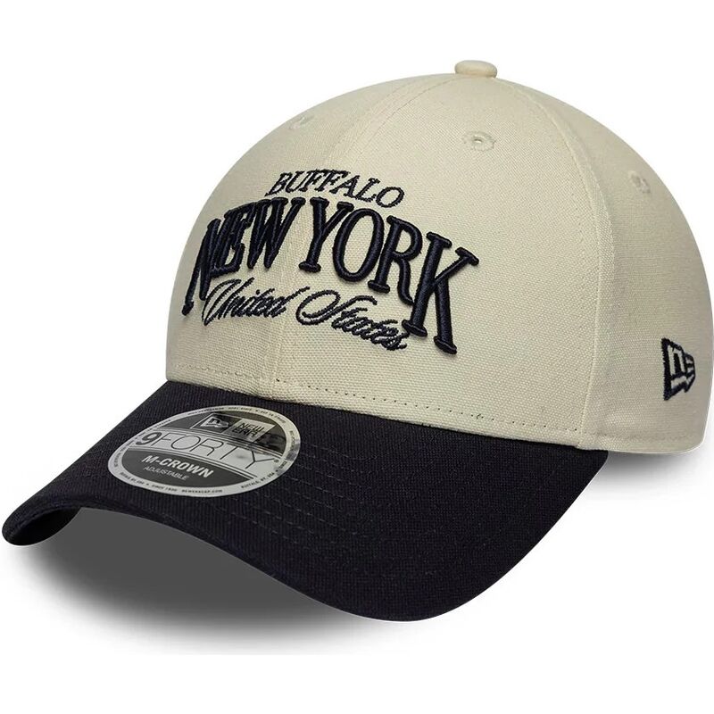 new-era-curved-brim-9forty-m-crown-wordmark-buffalo-new-york-beige-and-navy-blue-adjustable-cap