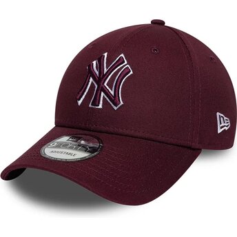 New Era Curved Brim Maroon Logo 9FORTY Team Outline New York Yankees MLB Maroon and Red Adjustable Cap