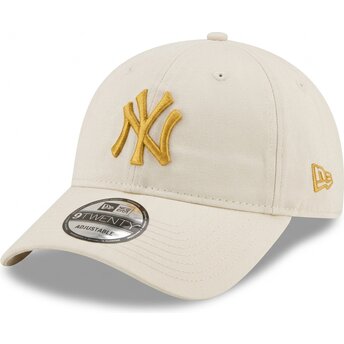 New Era Curved Brim Golden Logo 9TWENTY League Essential New York Yankees MLB Beige Adjustable Cap