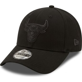 New Era Curved Brim Black and Grey Logo 9FORTY Team Outline Chicago Bulls NBA Black Adjustable Cap