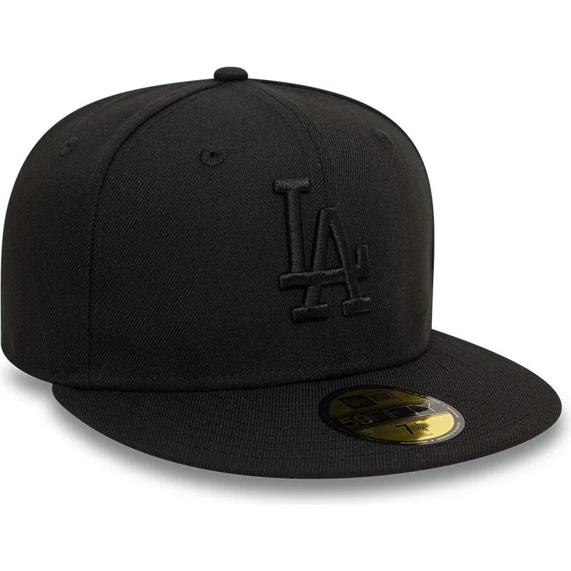 new-era-flat-brim-black-logo-59fifty-league-essential-los-angeles-dodgers-mlb-black-fitted-cap