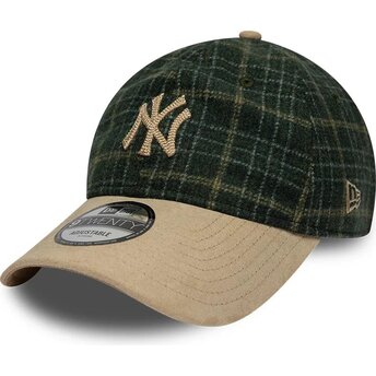 Casquette courbée verte et beige ajustable 9TWENTY Mix Check New York Yankees MLB New Era