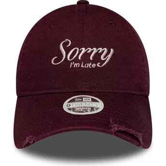 New Era Curved Brim Women 9TWENTY Slogan Sorry I'm Late Maroon Adjustable Cap