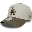 new-era-curved-brim-green-logo-e-frame-suede-visor-los-angeles-dodgers-mlb-green-and-beige-snapback-cap