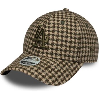 New Era Curved Brim Women 9FORTY M-Crown Houndstooth Los Angeles Dodgers MLB Green and Brown Adjustable Cap