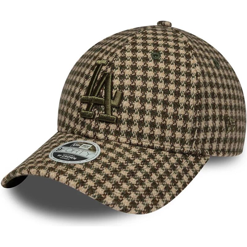 new-era-curved-brim-women-9forty-m-crown-houndstooth-los-angeles-dodgers-mlb-green-and-brown-adjustable-cap