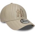 new-era-curved-brim-9forty-pu-weave-new-york-yankees-mlb-beige-adjustable-cap-with-beige-logo