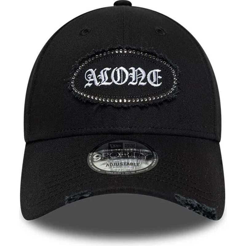 new-era-curved-brim-9forty-gem-patch-distress-alone-black-adjustable-cap