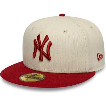 Casquette plate beige et rouge ajustée avec logo rouge 59FIFTY League Essential New York Yankees MLB New Era