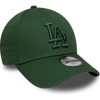 New Era Curved Brim Youth Green Logo 9FORTY League Essential Los Angeles Dodgers MLB Dark Green Adjustable Cap