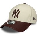 casquette-courbee-beige-et-marron-ajustable-pour-femme-9forty-m-crown-fabric-mix-new-york-yankees-mlb-new-era