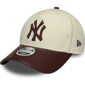 New Era Curved Brim Women 9FORTY M-Crown Fabric Mix New York Yankees MLB Beige and Brown Adjustable Cap