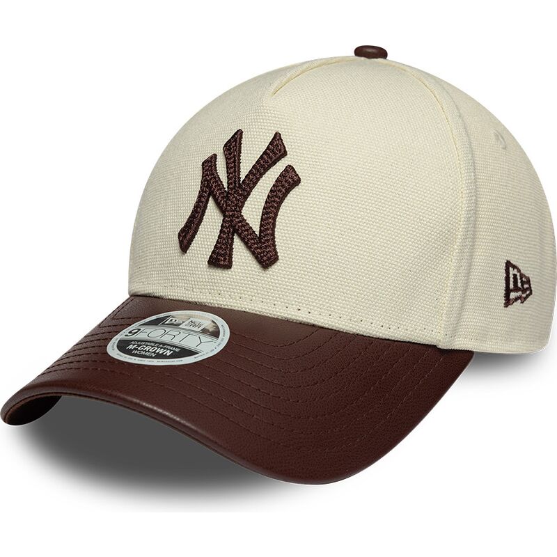 new-era-curved-brim-women-9forty-m-crown-fabric-mix-new-york-yankees-mlb-beige-and-brown-adjustable-cap