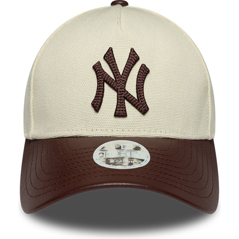 new-era-curved-brim-women-9forty-m-crown-fabric-mix-new-york-yankees-mlb-beige-and-brown-adjustable-cap
