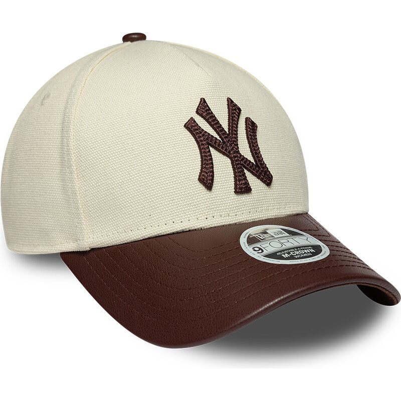 new-era-curved-brim-women-9forty-m-crown-fabric-mix-new-york-yankees-mlb-beige-and-brown-adjustable-cap