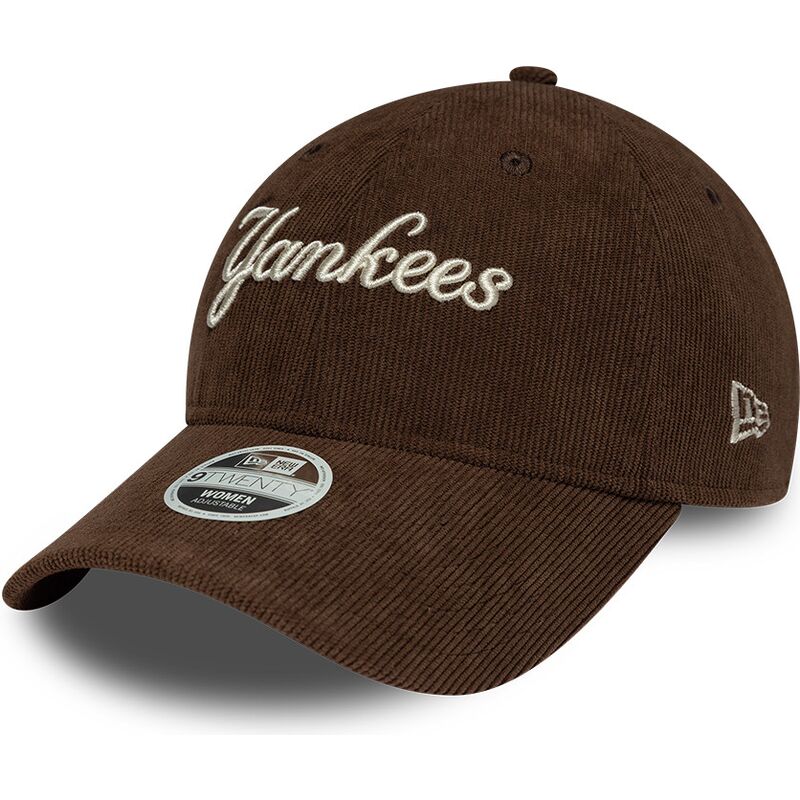 casquette-courbee-marron-ajustable-pour-femme-9twenty-cord-script-new-york-yankees-mlb-new-era