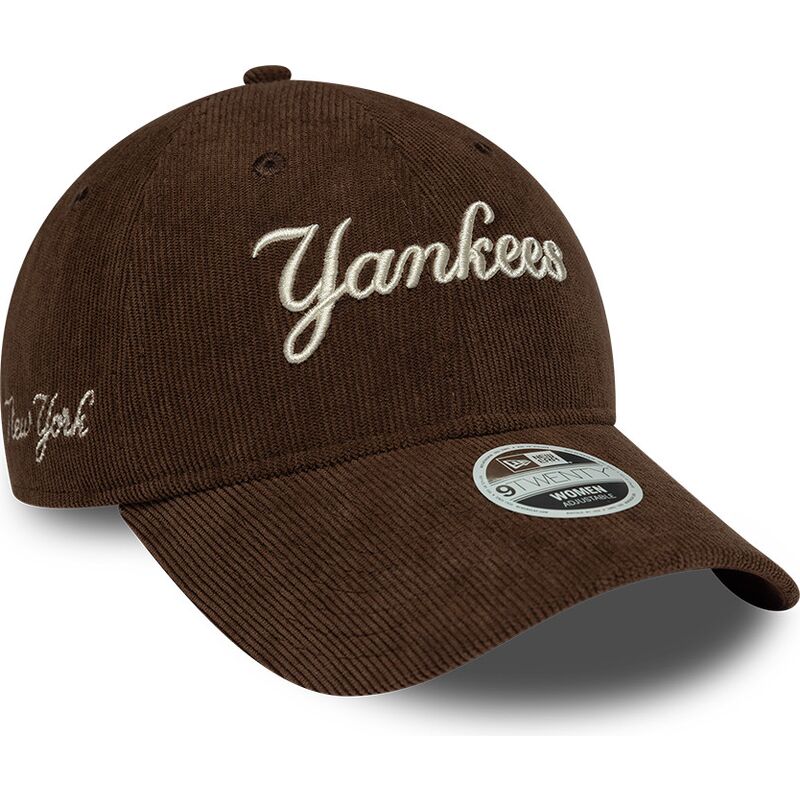 new-era-curved-brim-women-9twenty-cord-script-new-york-yankees-mlb-brown-adjustable-cap