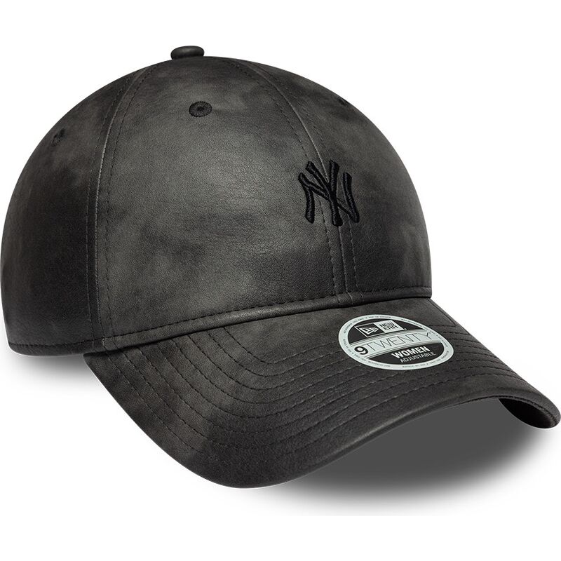new-era-curved-brim-women-black-logo-9twenty-washed-pu-new-york-yankees-mlb-black-adjustable-cap