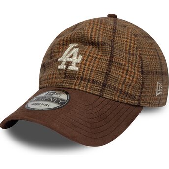 New Era Curved Brim 9TWENTY Mix Check Los Angeles Dodgers MLB Brown Adjustable Cap
