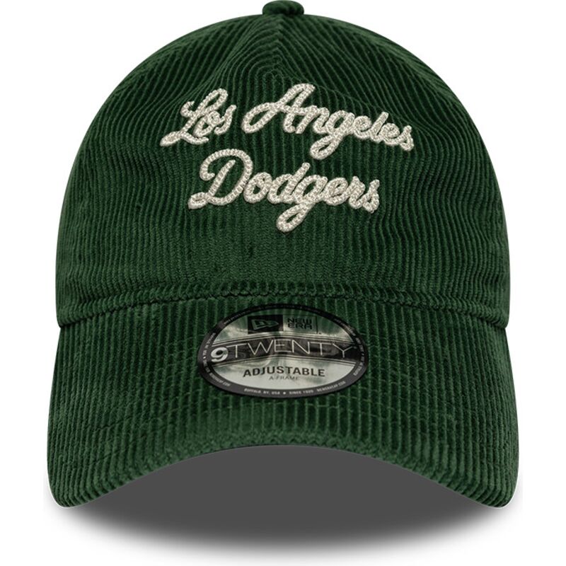 new-era-curved-brim-9twenty-a-frame-cord-script-los-angeles-dodgers-mlb-green-adjustable-cap