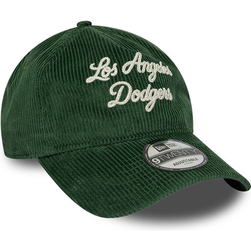 new-era-curved-brim-9twenty-a-frame-cord-script-los-angeles-dodgers-mlb-green-adjustable-cap