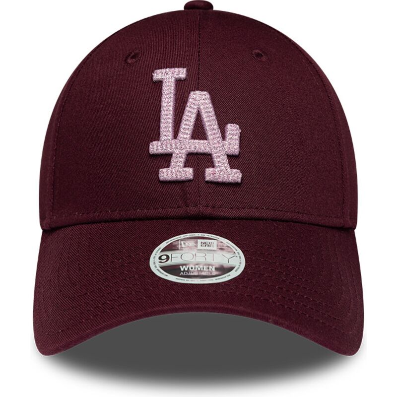 new-era-curved-brim-women-pink-logo-9forty-metallic-los-angeles-dodgers-mlb-maroon-adjustable-cap
