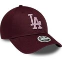 new-era-curved-brim-women-pink-logo-9forty-metallic-los-angeles-dodgers-mlb-maroon-adjustable-cap