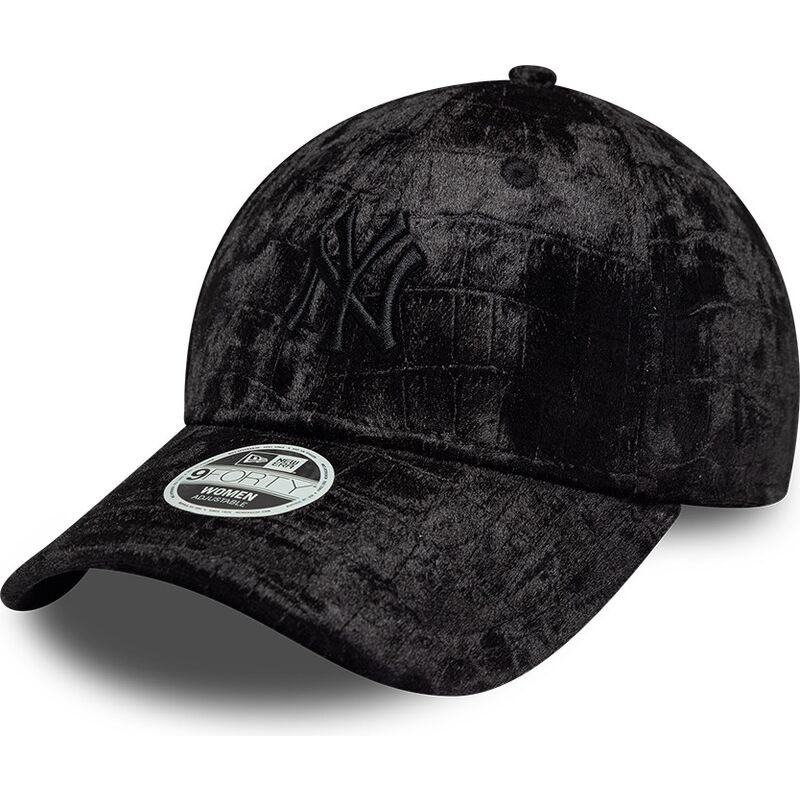 new-era-curved-brim-women-black-logo-9forty-pattern-velour-new-york-yankees-mlb-black-adjustable-cap