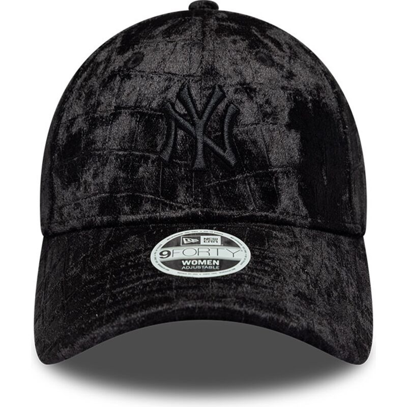 casquette-courbee-noire-ajustable-pour-femme-avec-logo-noir-9forty-pattern-velour-new-york-yankees-mlb-new-era