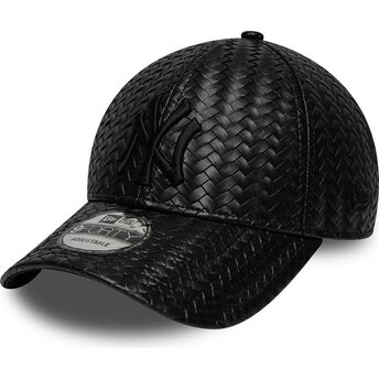 New Era Curved Brim Black Logo 9FORTY PU Weave New York Yankees MLB Black Snapback Cap