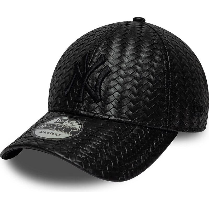 casquette-courbee-noire-snapback-avec-logo-noir-9forty-pu-weave-new-york-yankees-mlb-new-era