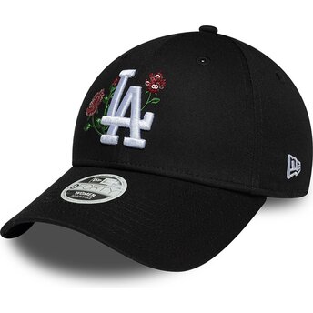 Casquette courbée noire snapback pour femme 9FORTY Rose Sequin Los Angeles Dodgers MLB New Era