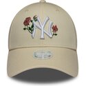 new-era-curved-brim-women-9forty-rose-sequin-new-york-yankees-mlb-beige-snapback-cap