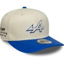 new-era-curved-brim-9seventy-stretch-snap-contrast-visor-alpine-f1-team-formula-1-beige-and-blue-snapback-cap