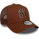 casquette-trucker-marron-avec-logo-marron-e-frame-outline-new-york-yankees-mlb-new-era