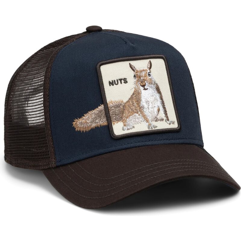 goorin-bros-over-the-line-squirrel-out-of-bounds-nuts-the-farm-brown-and-navy-blue-trucker-hat
