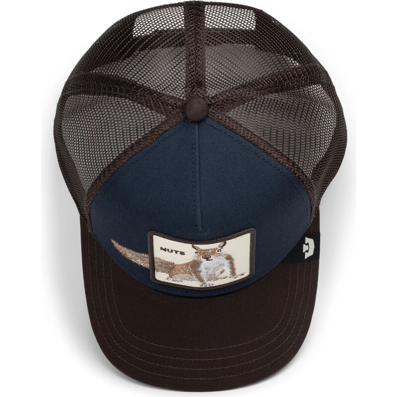 goorin-bros-over-the-line-squirrel-out-of-bounds-nuts-the-farm-brown-and-navy-blue-trucker-hat