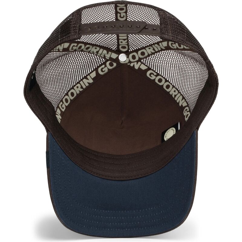 goorin-bros-over-the-line-squirrel-out-of-bounds-nuts-the-farm-brown-and-navy-blue-trucker-hat