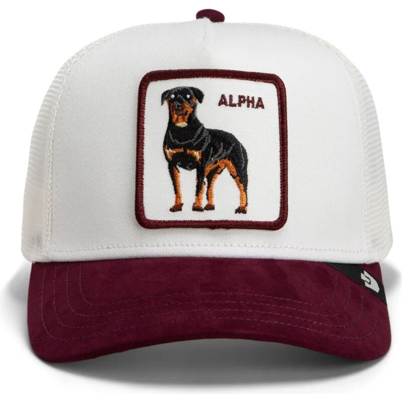 casquette-trucker-blanche-et-grenat-rottweiler-suede-alpha-microsuede-the-farm-goorin-bros