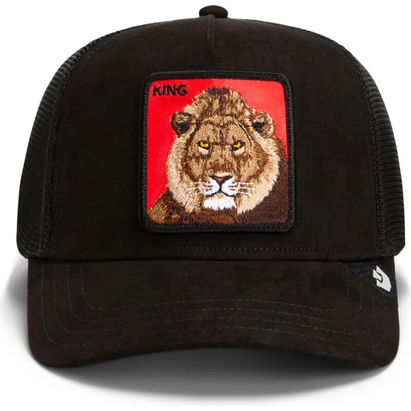 casquette-trucker-noire-et-rouge-lion-re-lionne-rosso-microsuede-king-the-farm-goorin-bros