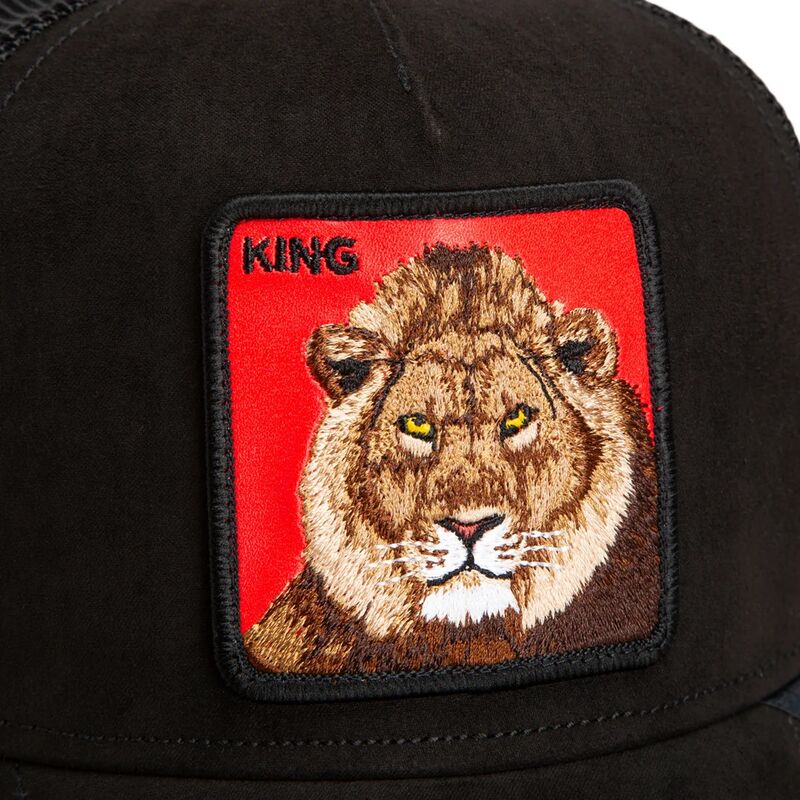 goorin-bros-lion-re-leone-rosso-microsuede-king-the-farm-black-and-red-trucker-hat goorin-bros-lion-re-leone-rosso-microsuede-king-the-farm-black-and-red-trucker-hat