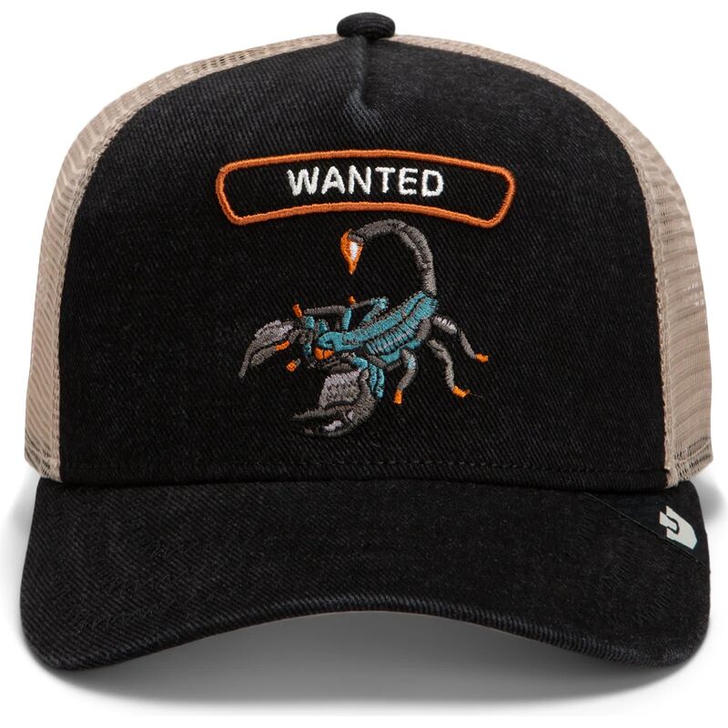 goorin-bros-scorpion-wanted-rocker-denim-after-dark-the-farm-black-and-beige-trucker-hat goorin-bros-scorpion-wanted-rocker-denim-after-dark-the-farm-black-and-beige-trucker-hat