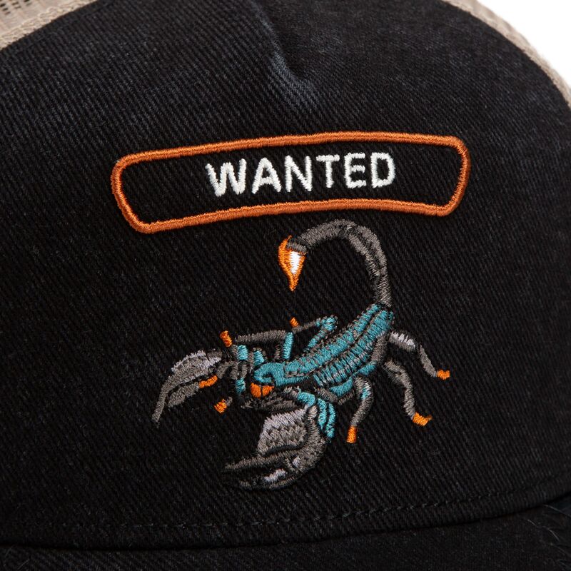 goorin-bros-scorpion-wanted-rocker-denim-after-dark-the-farm-black-and-beige-trucker-hat goorin-bros-scorpion-wanted-rocker-denim-after-dark-the-farm-black-and-beige-trucker-hat
